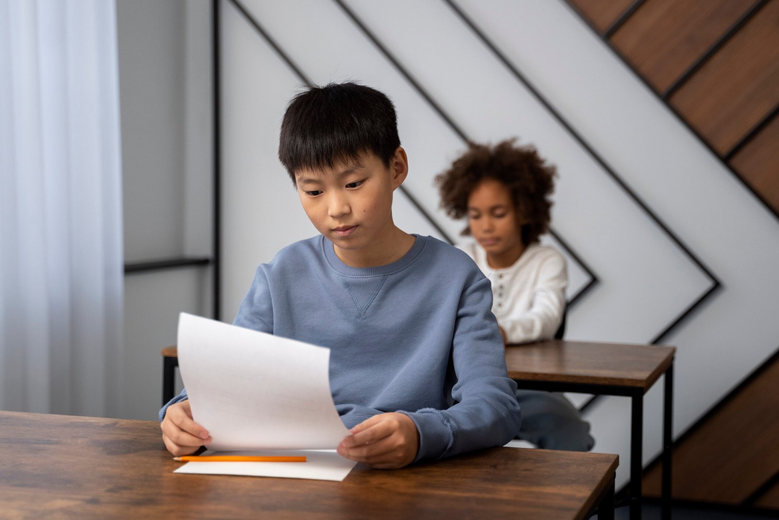 medium shot kid cheating school test